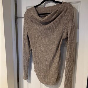 Maternity Ribbed Cowl Neck Sweater in Tan